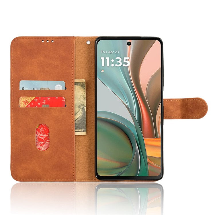 For Motorola Moto G75 5G Leather Case Skin-Feel Anti-Drop Wallet Flip Phone Cover - Brown