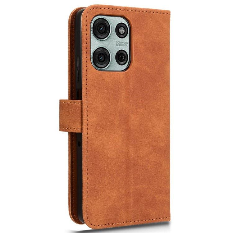 For Motorola Moto G75 5G Leather Case Skin-Feel Anti-Drop Wallet Flip Phone Cover - Brown