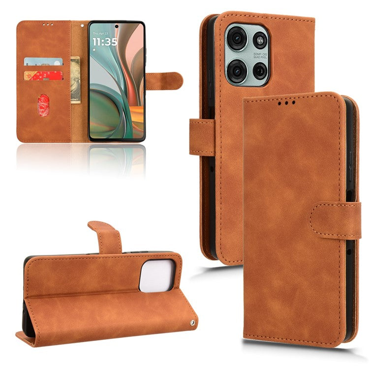 For Motorola Moto G75 5G Leather Case Skin-Feel Anti-Drop Wallet Flip Phone Cover - Brown