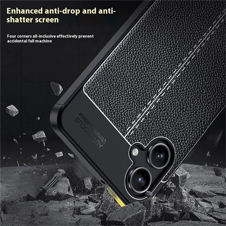 For Samsung Galaxy A06 Case Litchi Texture TPU Flexible Phone Cover, Black