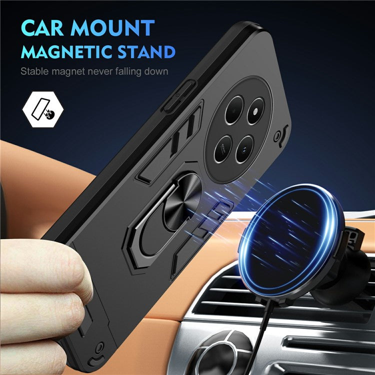 For Xiaomi Redmi 14C 4G / 14R 5G / Poco C75 4G Case PC+TPU Drop Defend Phone Cover with Ring Kickstand - Black