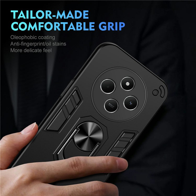 For Xiaomi Redmi 14C 4G / 14R 5G / Poco C75 4G Case PC+TPU Drop Defend Phone Cover with Ring Kickstand - Black