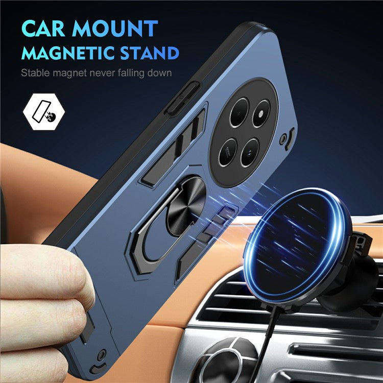 For Xiaomi Redmi 14C 4G / 14R 5G / Poco C75 4G Case PC+TPU Drop Defend Phone Cover with Ring Kickstand - Blue