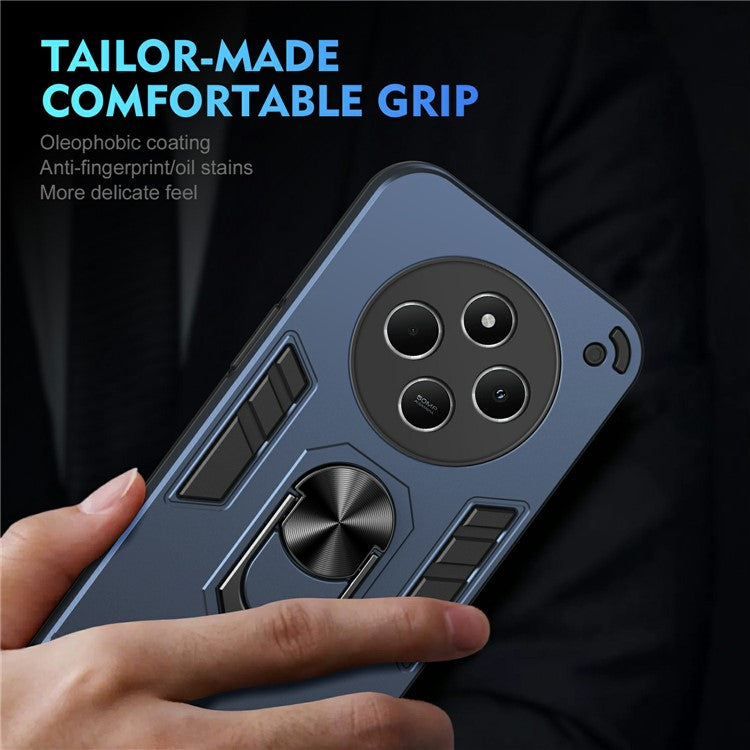 For Xiaomi Redmi 14C 4G / 14R 5G / Poco C75 4G Case PC+TPU Drop Defend Phone Cover with Ring Kickstand - Blue