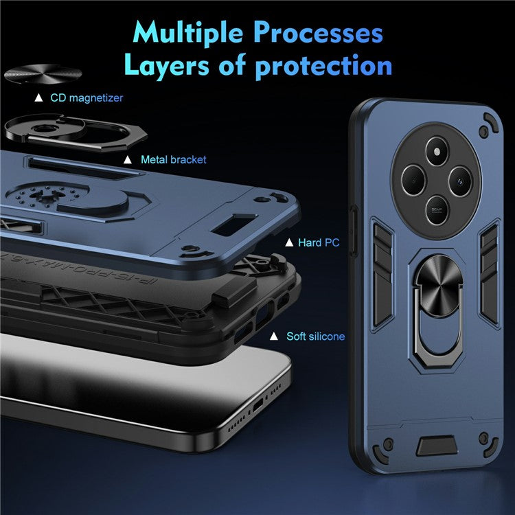 For Xiaomi Redmi 14C 4G / 14R 5G / Poco C75 4G Case PC+TPU Drop Defend Phone Cover with Ring Kickstand - Blue