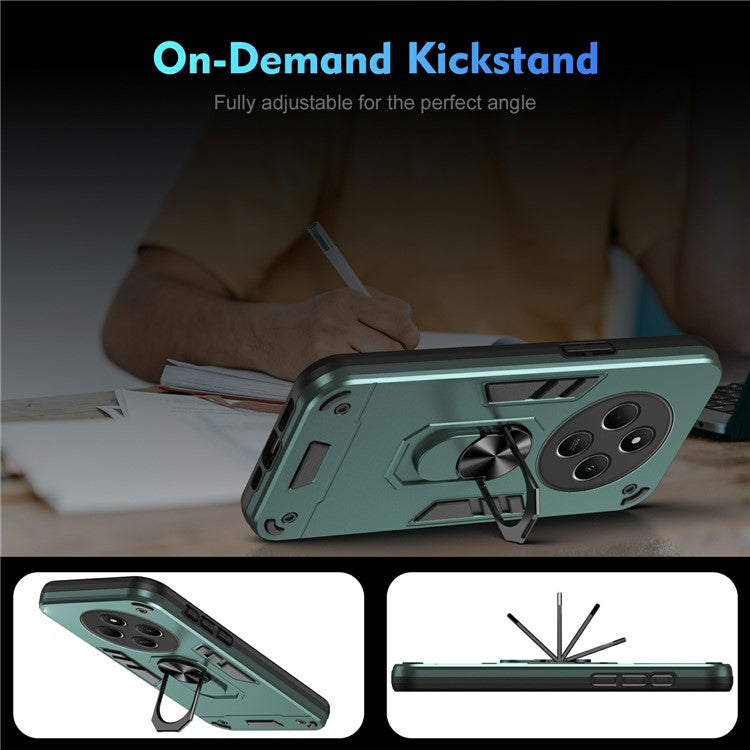 For Xiaomi Redmi 14C 4G / 14R 5G / Poco C75 4G Case PC+TPU Drop Defend Phone Cover with Ring Kickstand - Green