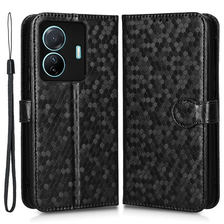 For vivo S15e 5G PU Leather Flip Phone Cover Dot Pattern Imprinted Wallet Stand Magnetic Phone Case with Strap - Black