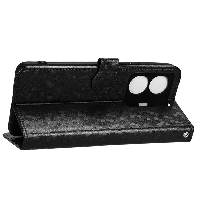 For vivo S15e 5G PU Leather Flip Phone Cover Dot Pattern Imprinted Wallet Stand Magnetic Phone Case with Strap - Black