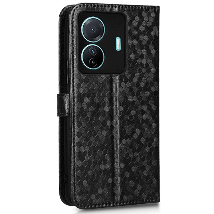 For vivo S15e 5G PU Leather Flip Phone Cover Dot Pattern Imprinted Wallet Stand Magnetic Phone Case with Strap - Black