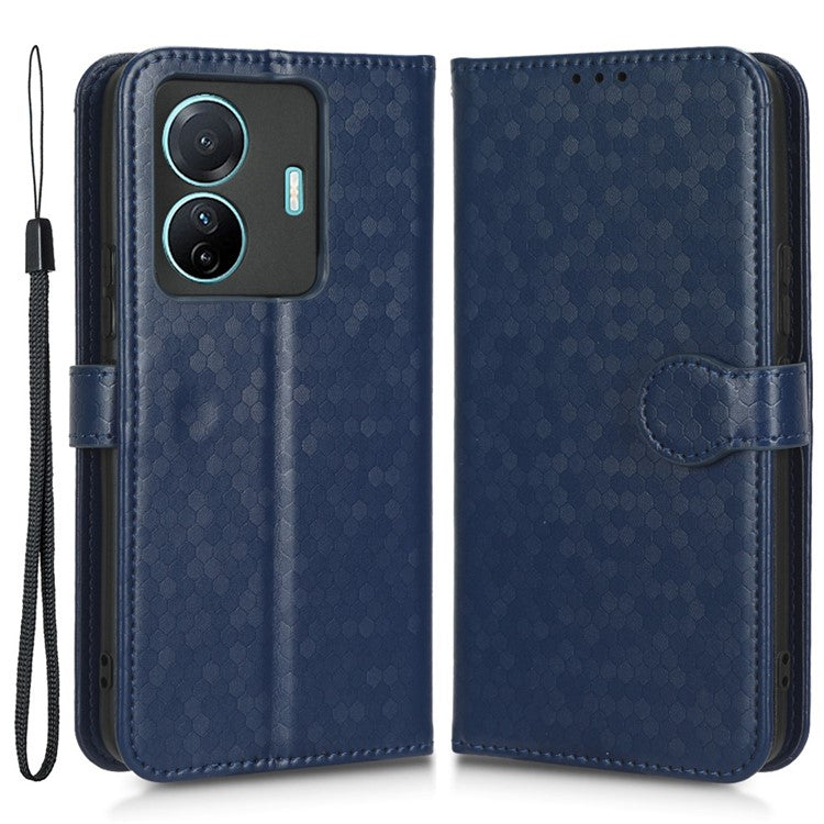 For vivo S15e 5G PU Leather Flip Phone Cover Dot Pattern Imprinted Wallet Stand Magnetic Phone Case with Strap - Sapphire