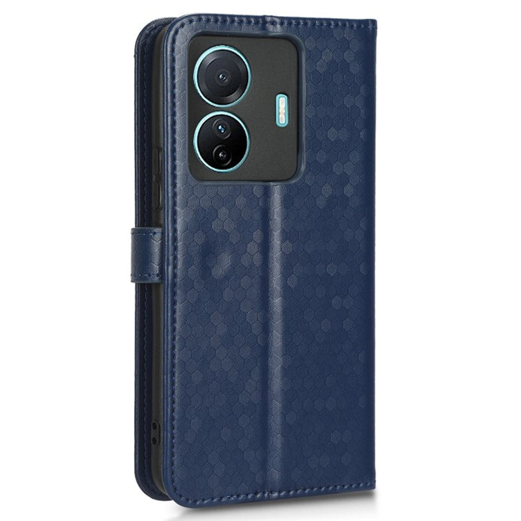 For vivo S15e 5G PU Leather Flip Phone Cover Dot Pattern Imprinted Wallet Stand Magnetic Phone Case with Strap - Sapphire