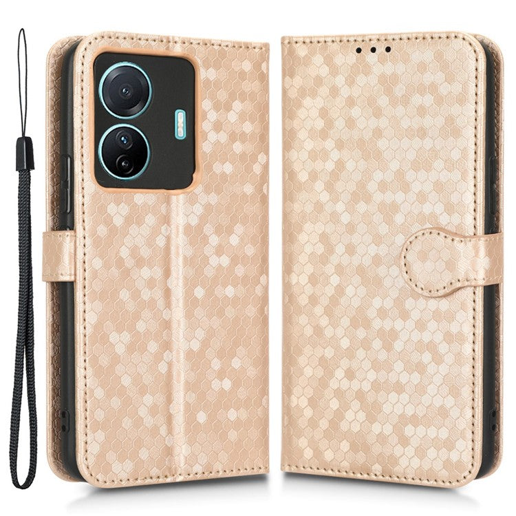 For vivo S15e 5G PU Leather Flip Phone Cover Dot Pattern Imprinted Wallet Stand Magnetic Phone Case with Strap - Rose Gold