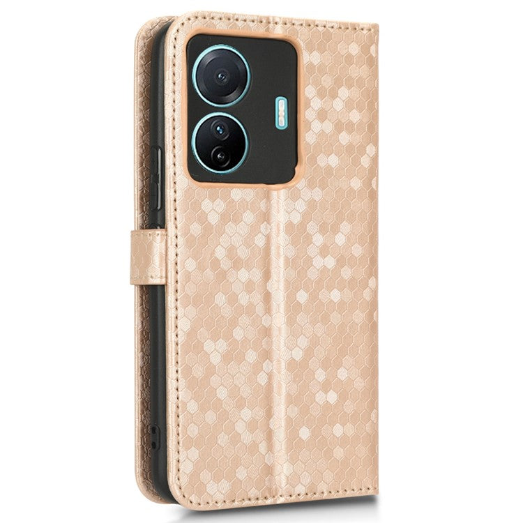 For vivo S15e 5G PU Leather Flip Phone Cover Dot Pattern Imprinted Wallet Stand Magnetic Phone Case with Strap - Rose Gold