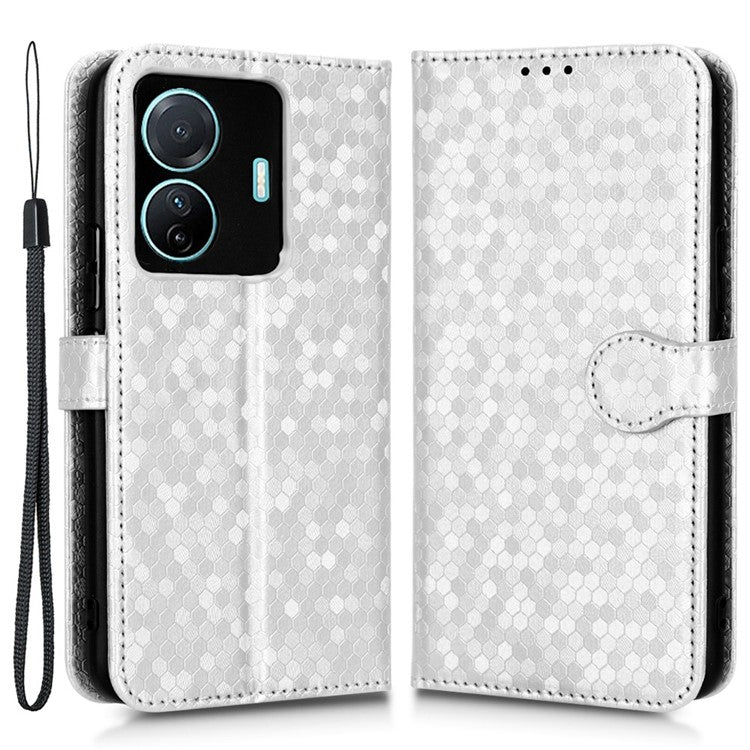 For vivo S15e 5G PU Leather Flip Phone Cover Dot Pattern Imprinted Wallet Stand Magnetic Phone Case with Strap - Silver