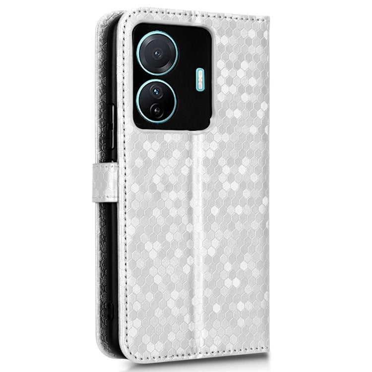 For vivo S15e 5G PU Leather Flip Phone Cover Dot Pattern Imprinted Wallet Stand Magnetic Phone Case with Strap - Silver