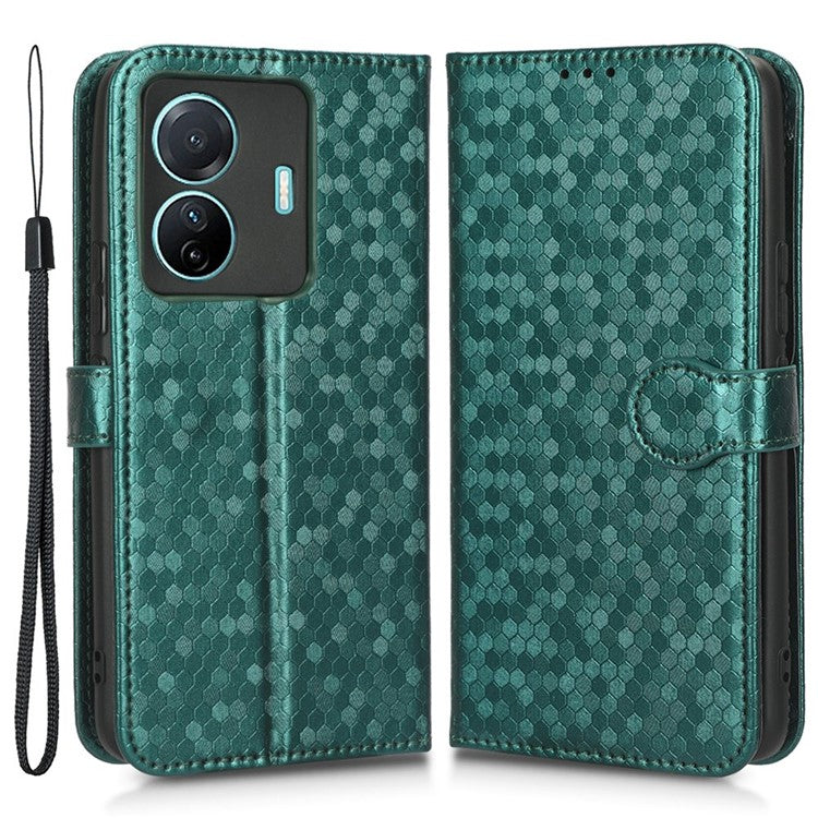 For vivo S15e 5G PU Leather Flip Phone Cover Dot Pattern Imprinted Wallet Stand Magnetic Phone Case with Strap - Green