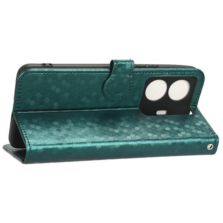 For vivo S15e 5G PU Leather Flip Phone Cover Dot Pattern Imprinted Wallet Stand Magnetic Phone Case with Strap - Green