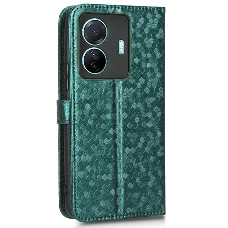 For vivo S15e 5G PU Leather Flip Phone Cover Dot Pattern Imprinted Wallet Stand Magnetic Phone Case with Strap - Green