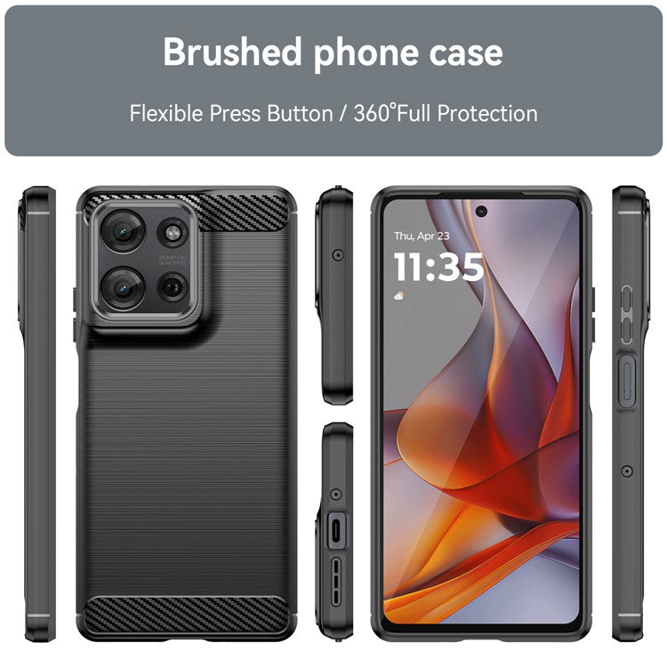 For Motorola Moto G75 5G Case Carbon Fiber Texture TPU Brushed Phone Cover - Black