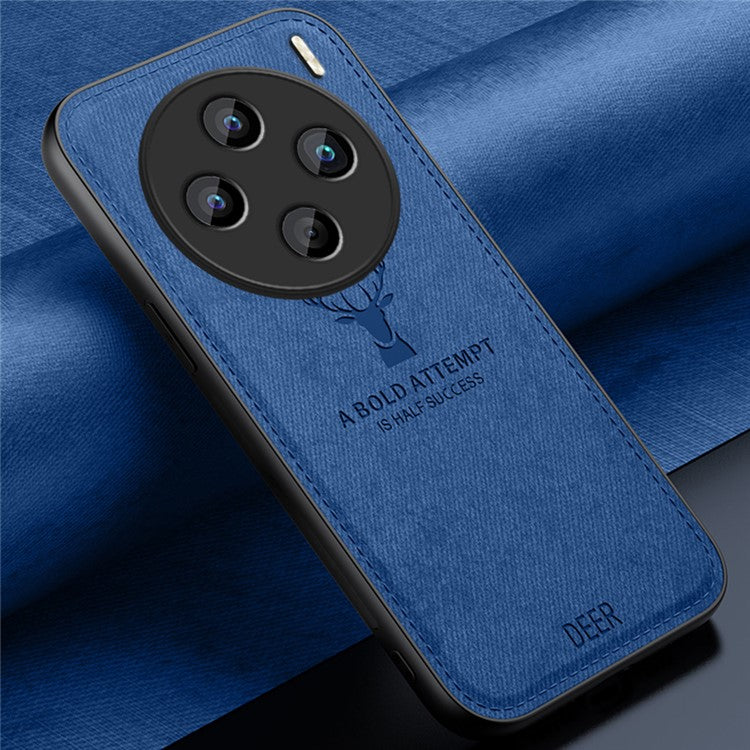 For vivo X200 5G Case Deer Pattern Cloth Texture PU Leather Hybrid Phone Cover - Blue