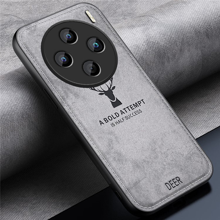 For vivo X200 5G Case Deer Pattern Cloth Texture PU Leather Hybrid Phone Cover - Grey