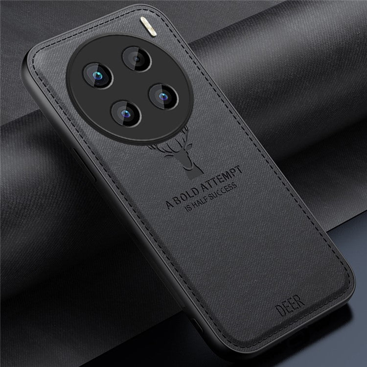 For vivo X200 Pro 5G Case Deer Pattern Cloth Texture PU Leather Hybrid Phone Cover - Black