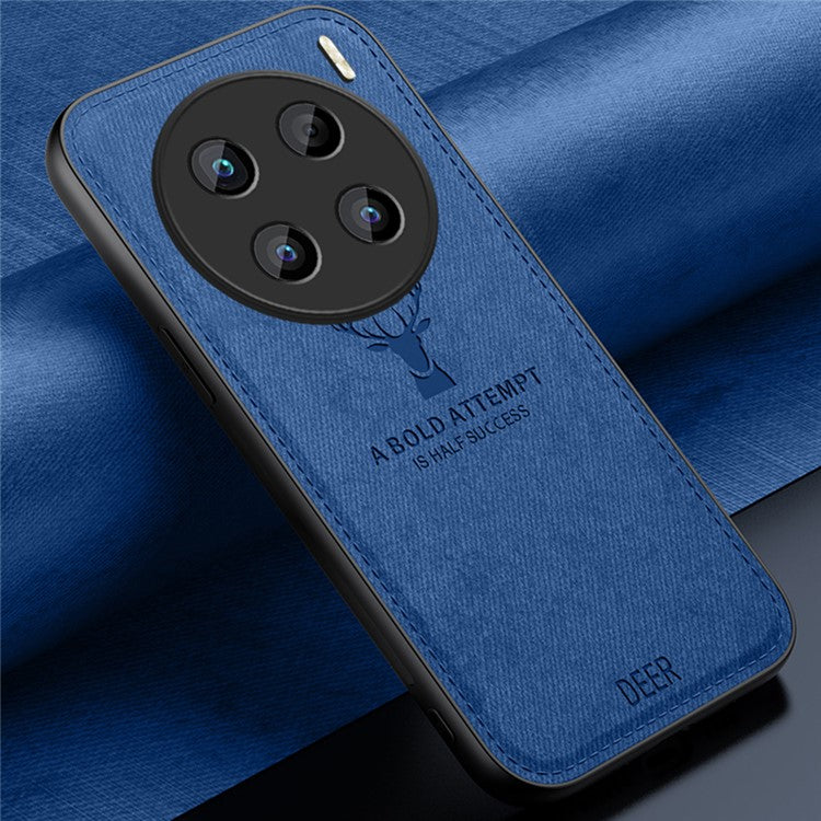 For vivo X200 Pro 5G Case Deer Pattern Cloth Texture PU Leather Hybrid Phone Cover - Blue