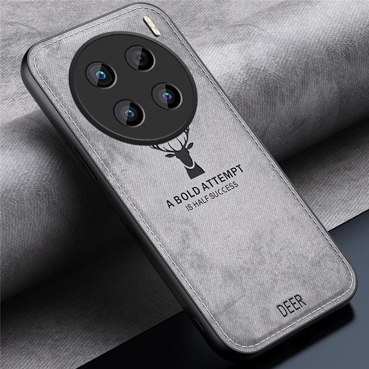 For vivo X200 Pro 5G Case Deer Pattern Cloth Texture PU Leather Hybrid Phone Cover - Grey