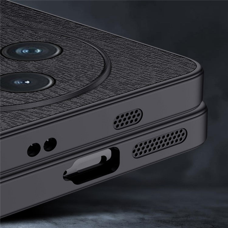 For vivo X200 Pro mini 5G Case Wood Texture PU Leather Coated PC+TPU Phone Cover - Black