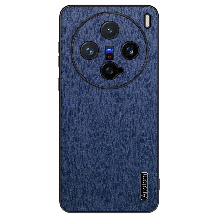 For vivo X200 Pro mini 5G Case Wood Texture PU Leather Coated PC+TPU Phone Cover - Blue