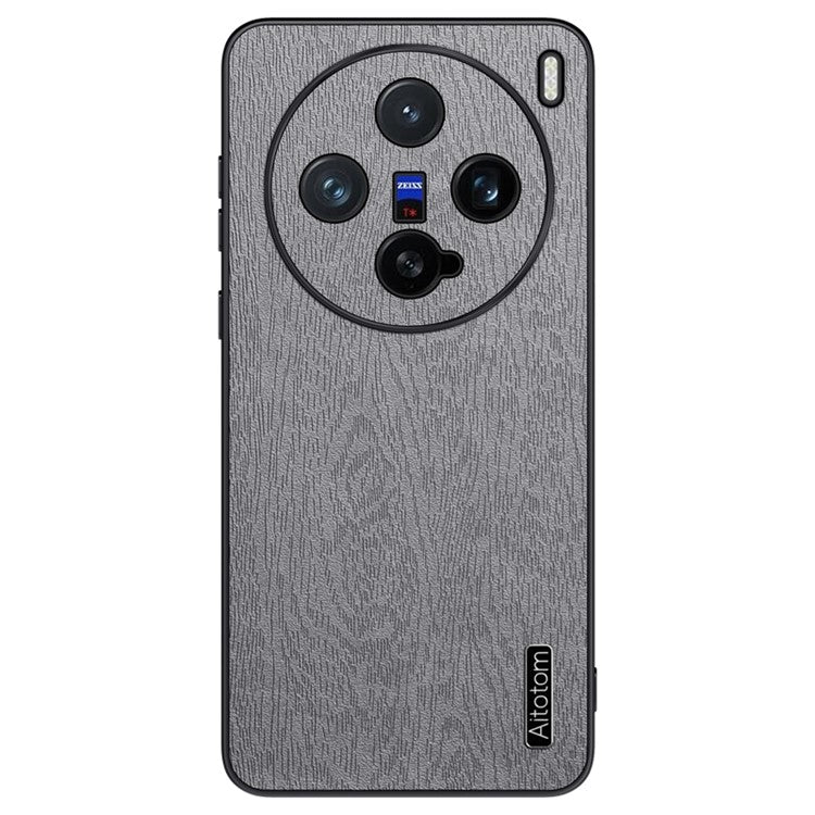 For vivo X200 Pro mini 5G Case Wood Texture PU Leather Coated PC+TPU Phone Cover - Grey