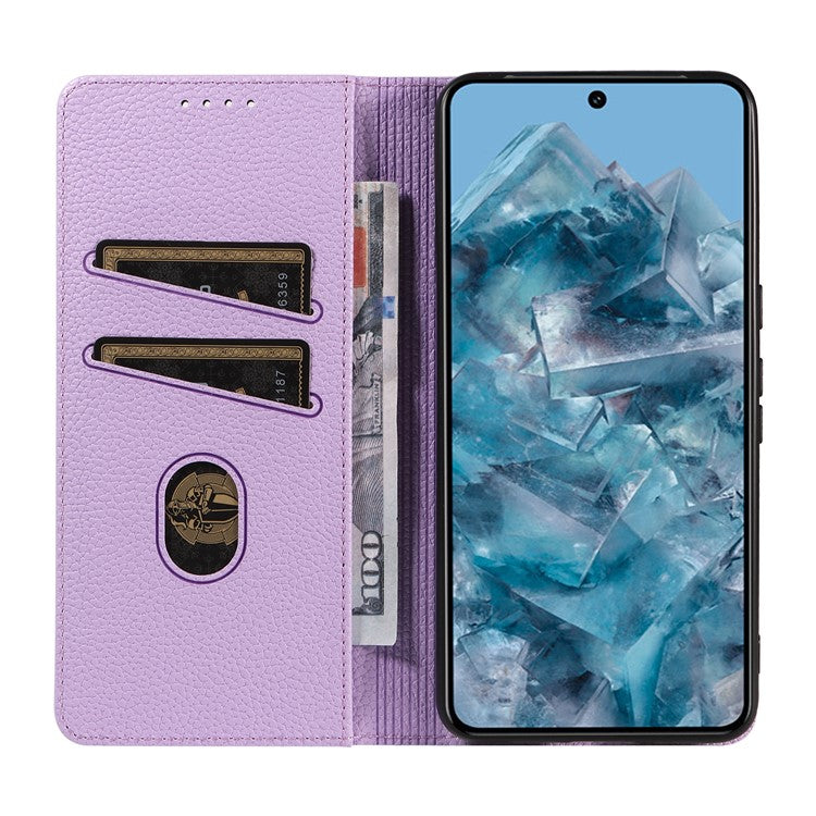 For Google Pixel 8 Pro Case RFID Blocking Strong Magnetic Leather Wallet Phone Cover - Purple