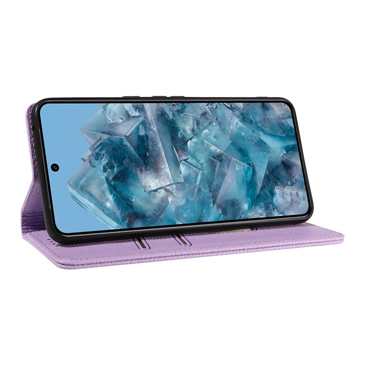 For Google Pixel 8 Pro Case RFID Blocking Strong Magnetic Leather Wallet Phone Cover - Purple