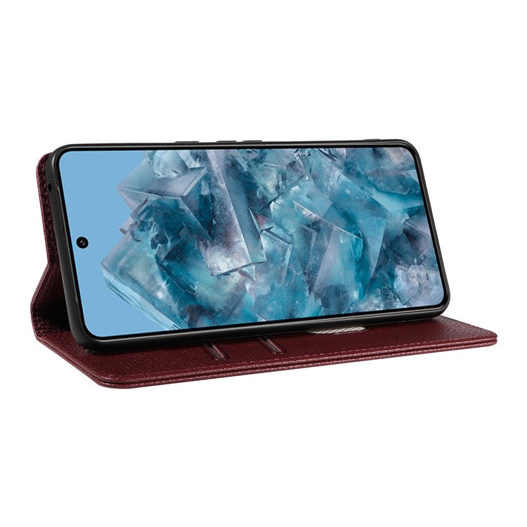 For Google Pixel 8 Pro Case RFID Blocking Strong Magnetic Leather Wallet Phone Cover - Wine Red