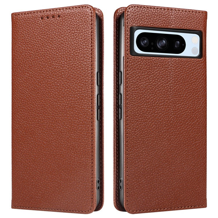 For Google Pixel 8 Pro Case RFID Blocking Strong Magnetic Leather Wallet Phone Cover - Brown