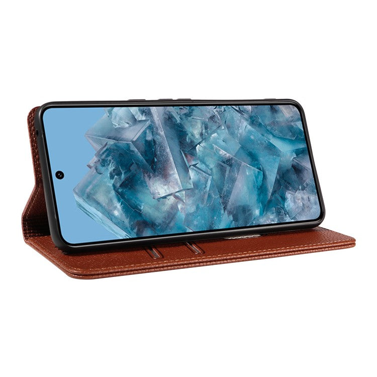 For Google Pixel 8 Pro Case RFID Blocking Strong Magnetic Leather Wallet Phone Cover - Brown