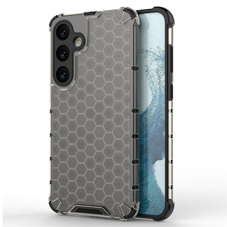 For Samsung Galaxy S25 Case PC+TPU Phone Cover Honeycomb Shape - Black