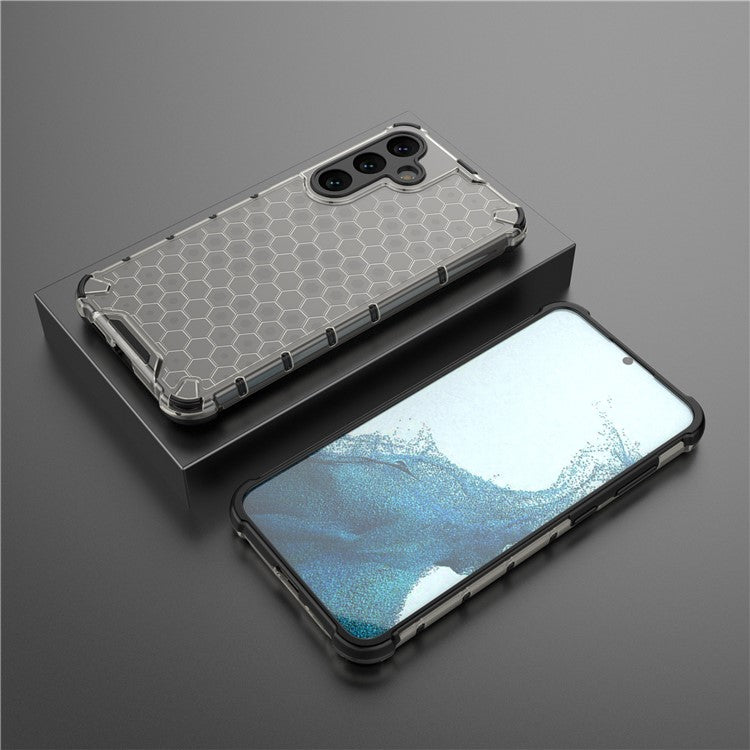 For Samsung Galaxy S25 Case PC+TPU Phone Cover Honeycomb Shape - Black