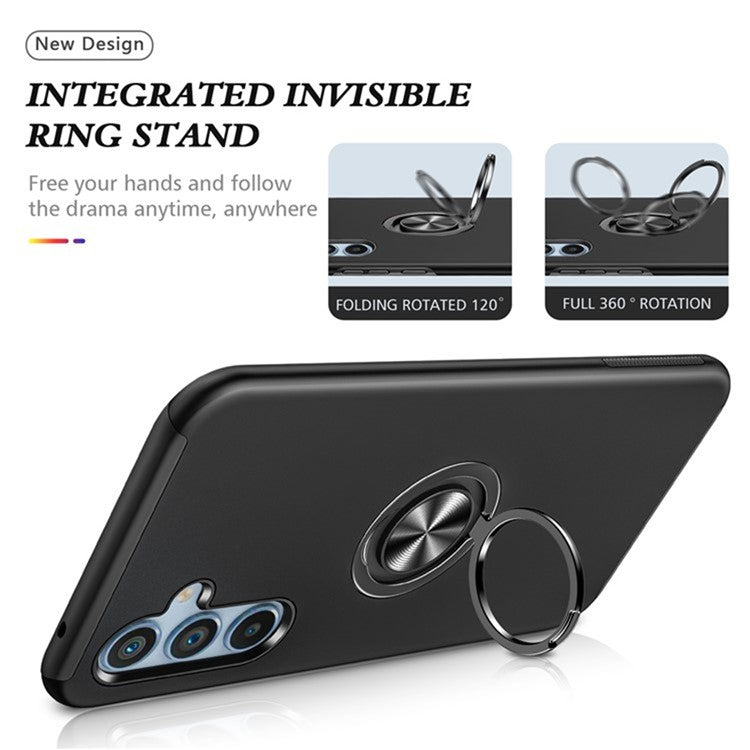 For Samsung Galaxy S25 Case PC+TPU Phone Cover with Rotatable Ring Holder - Black