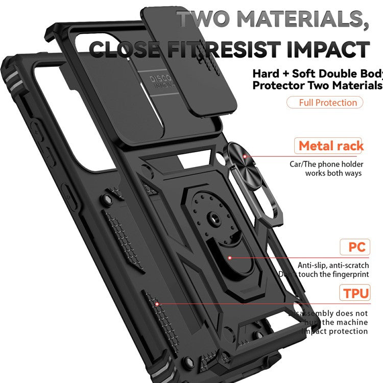 For Samsung Galaxy S25 Ultra Case PC + TPU Phone Cover Lens Ultimate Protection Kickstand - Black