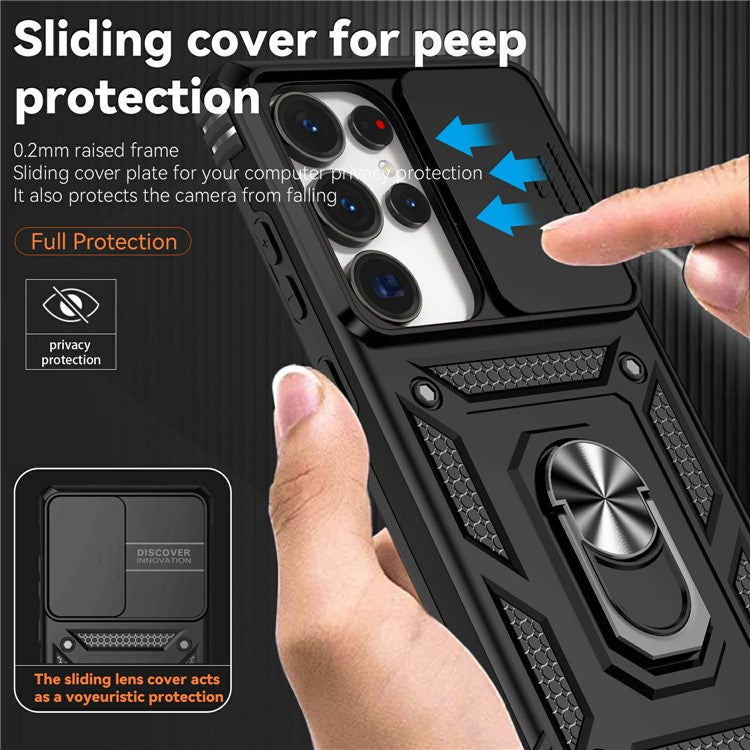 For Samsung Galaxy S25 Ultra Case PC + TPU Phone Cover Lens Ultimate Protection Kickstand - Black