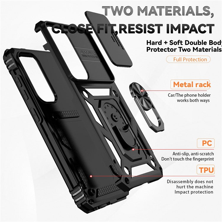 For Samsung Galaxy S25 Case PC + TPU Phone Cover Lens Ultimate Protection Kickstand - Black