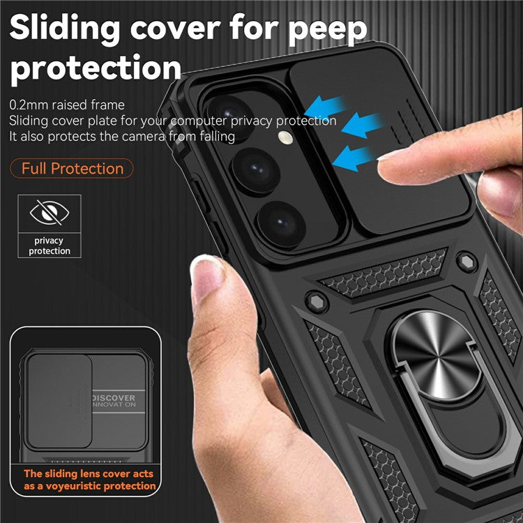 For Samsung Galaxy S25 Case PC + TPU Phone Cover Lens Ultimate Protection Kickstand - Black