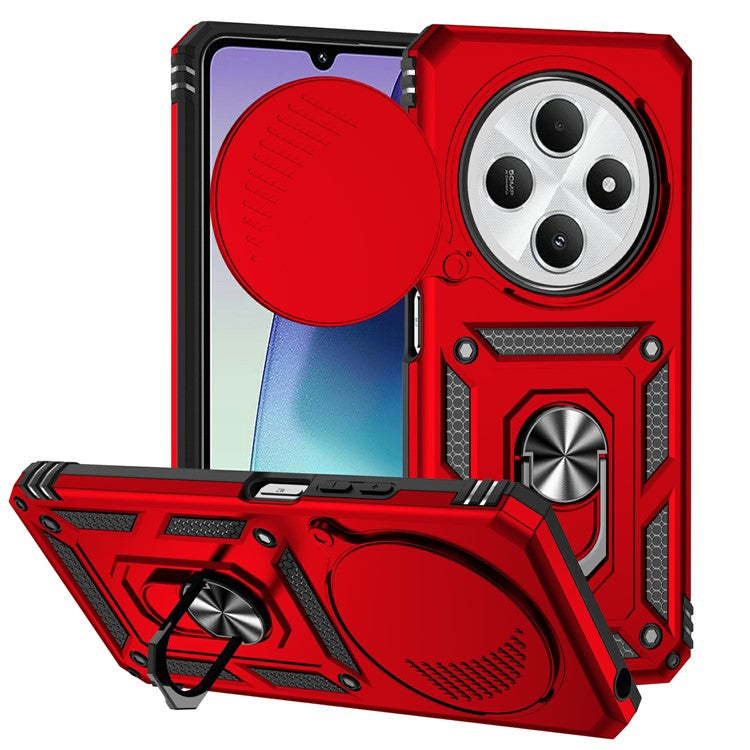 Phone Case For Xiaomi Redmi 14R 5G / 14C 4G / Poco C75 4G PC + TPU Phone Cover with Lens Protection Kickstand - Red