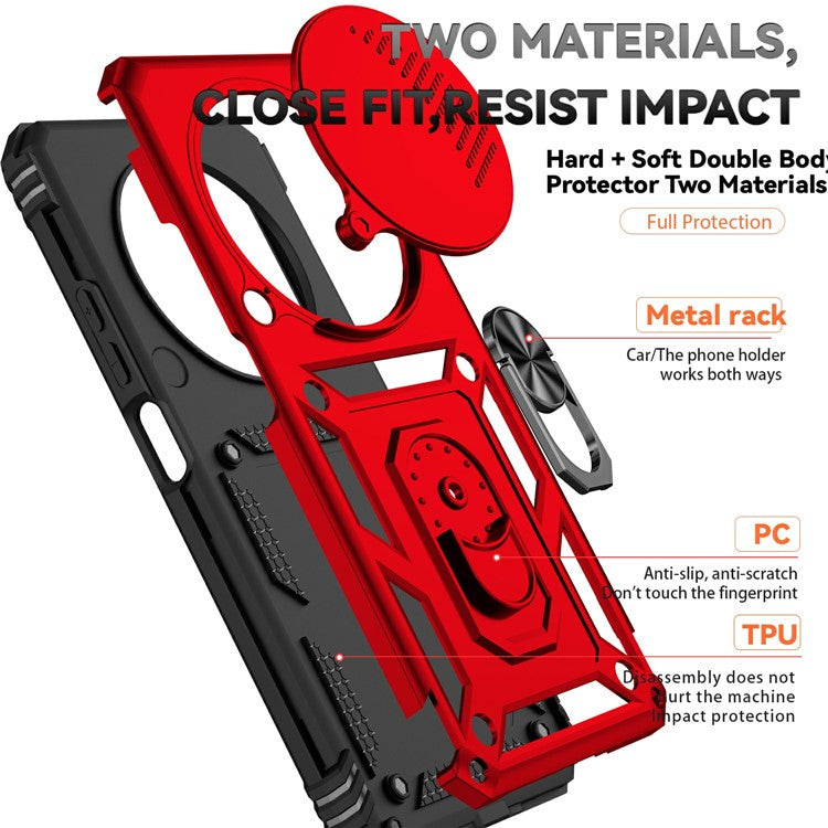 Phone Case For Xiaomi Redmi 14R 5G / 14C 4G / Poco C75 4G PC + TPU Phone Cover with Lens Protection Kickstand - Red