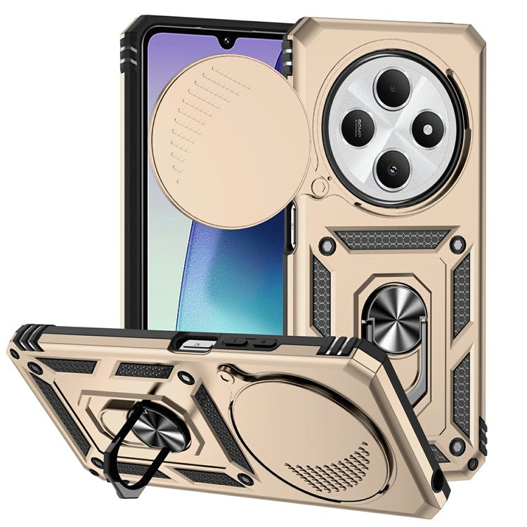 Phone Case For Xiaomi Redmi 14R 5G / 14C 4G / Poco C75 4G PC + TPU Phone Cover with Lens Protection Kickstand - Gold