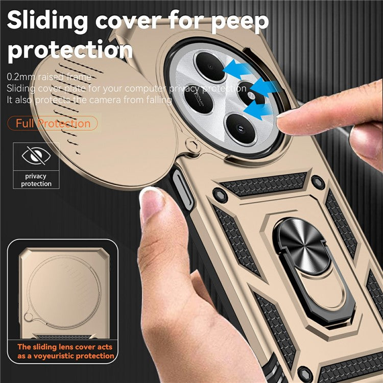 Phone Case For Xiaomi Redmi 14R 5G / 14C 4G / Poco C75 4G PC + TPU Phone Cover with Lens Protection Kickstand - Gold