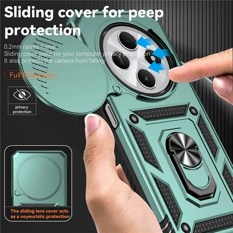 Phone Case For Xiaomi Redmi 14R 5G / 14C 4G / Poco C75 4G PC + TPU Phone Cover with Lens Protection Kickstand - Blackish Green