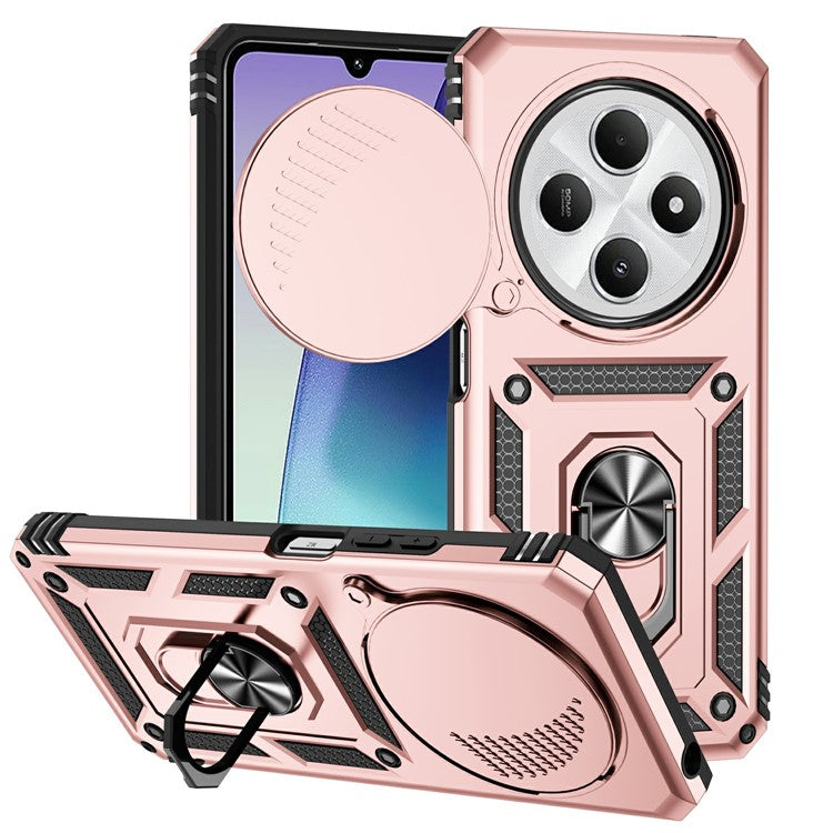 Phone Case For Xiaomi Redmi 14R 5G / 14C 4G / Poco C75 4G PC + TPU Phone Cover with Lens Protection Kickstand - Rose Gold