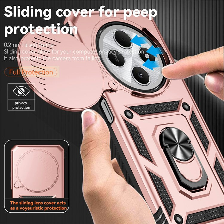 Phone Case For Xiaomi Redmi 14R 5G / 14C 4G / Poco C75 4G PC + TPU Phone Cover with Lens Protection Kickstand - Rose Gold